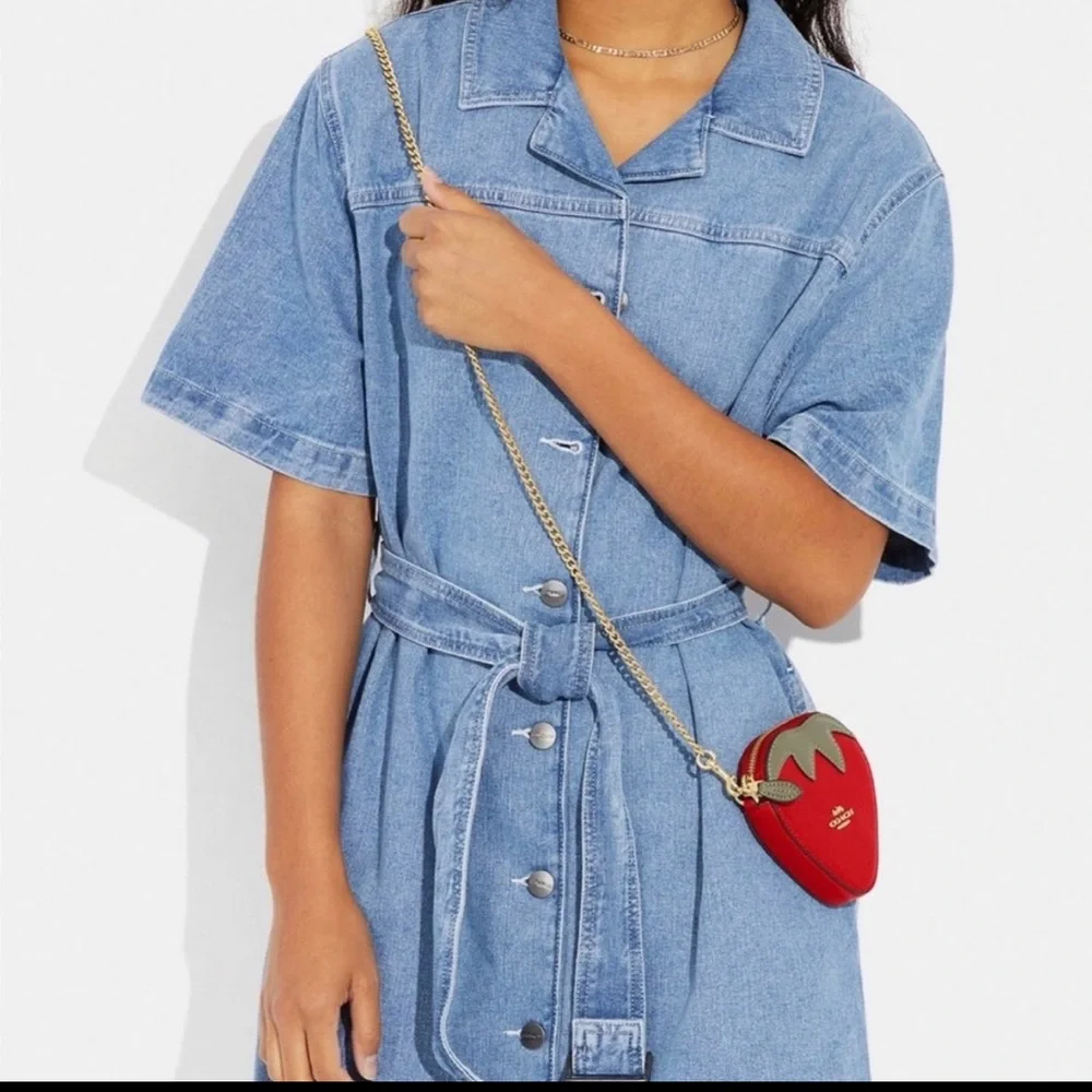 ❤️❤️❤️NEW Coach heart/strawberry shaped coin case/wallet on a chain ❤️❤️❤️ - Picture 3 of 12